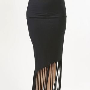 Derek Heart Fringe Long Skirt dark brown boho L